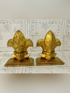 Vintage Gold Tone Fleur de Lis Bookends French CBK Ltd 1995